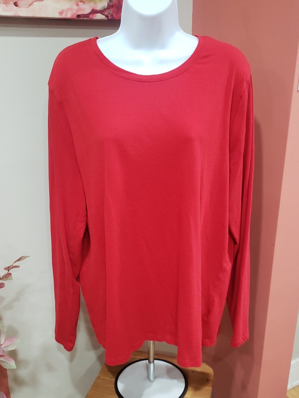 Time and Tru Women's Red Crewneck Long Sleeve Tee, 3X (22)